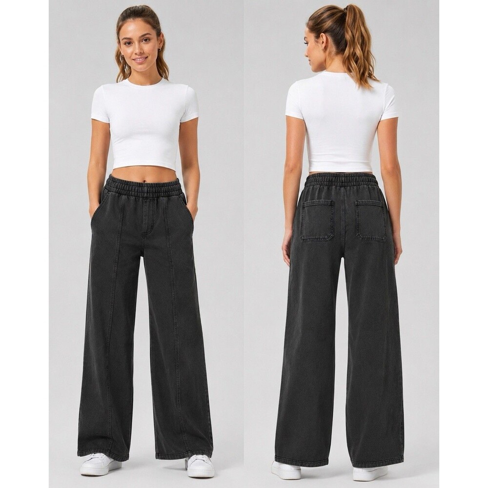 Halara Flex Denim Black Washed Wide-Leg Pocket Pants Women’s Size Medium NWT